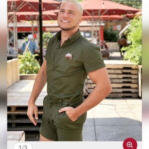 Mens NWT Romper Jack Green Short Sleeve Button-Up Romper Jumpsuit‎